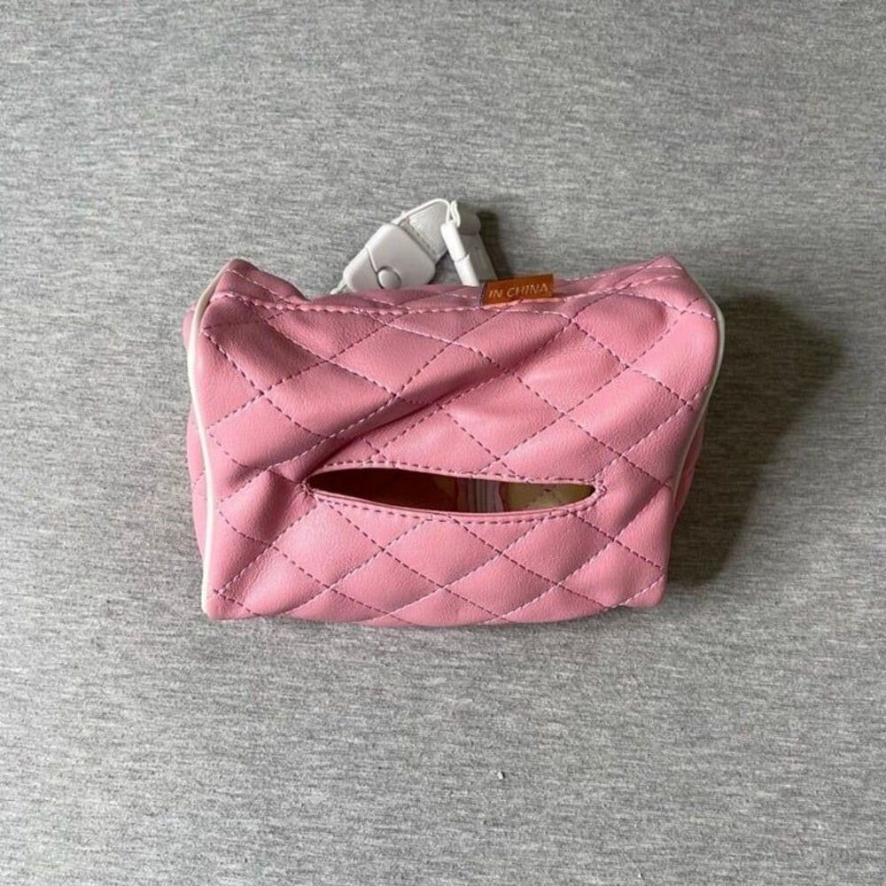 PU Pink Leather Universal Car Tissue and Mask Holder Hanging Organizer
